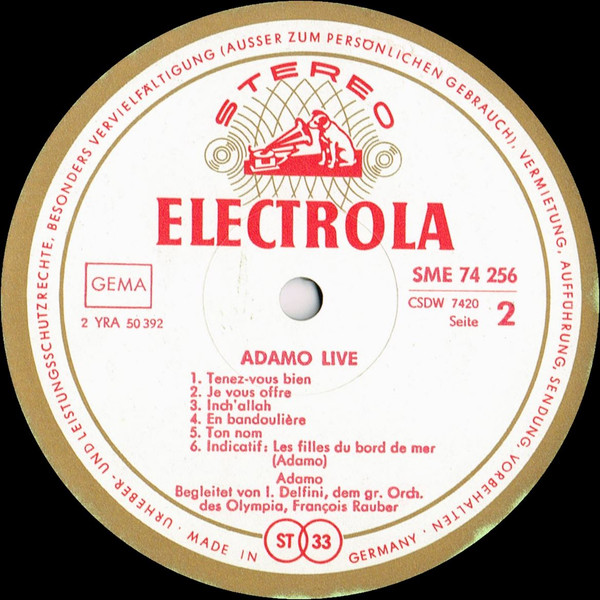 Cover zu Adamo - Adamo Live | 1967 | Vinyl, LP, Stereo | Pop | Germany