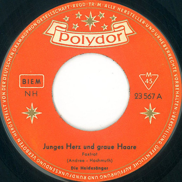 Bild Die Heidesänger – Junges Herz Und Graue Haare / Angelika | 1957 | Vinyl, 45 RPM, 7″, Single, Mono | Pop, Folk, World, & Country | Germany Schallplatten Ankauf