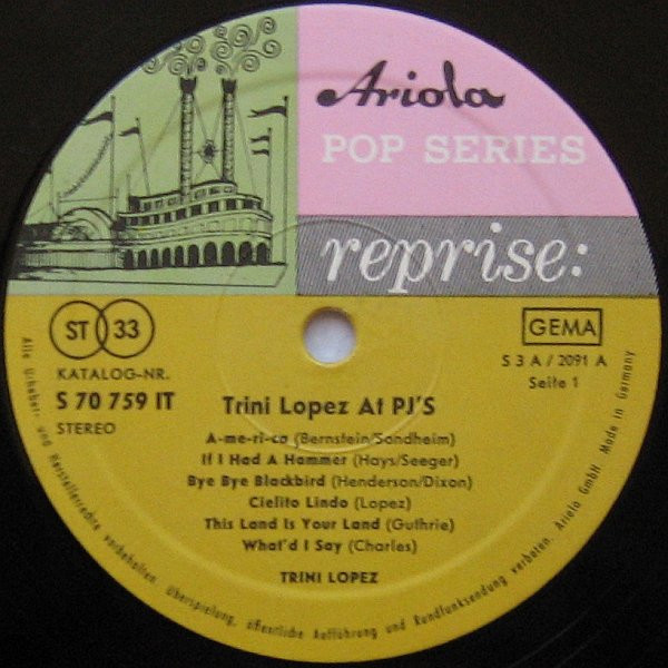 Cover zu Trini Lopez - Trini Lopez At PJ's | 1964 | Vinyl, LP, Album, Stereo | Rock, Latin, Funk / Soul, Pop | Germany