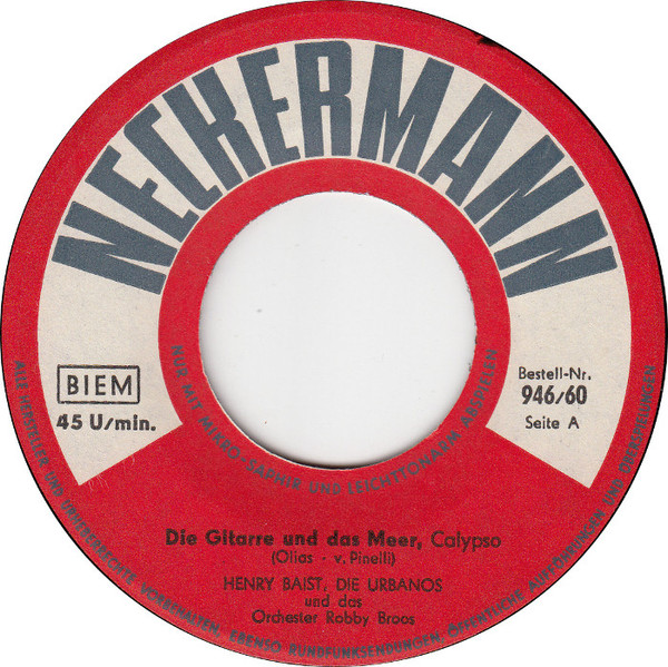 Bild Henry Baist, Die Urbanos – Die Gitarre Und Das Meer | 1959 | Vinyl, 45 RPM, 7″, Single | Pop | Germany Schallplatten Ankauf