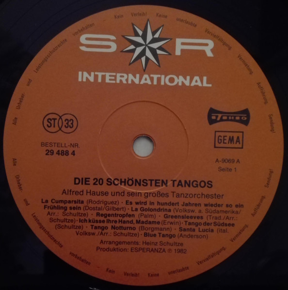 Cover zu Alfred Hause And His Tango Orchestra - Die 20 Schönsten Tangos | 1982 | Vinyl, LP, Album, Stereo | Latin, Folk, World, & Country, Stage & Screen | Germany