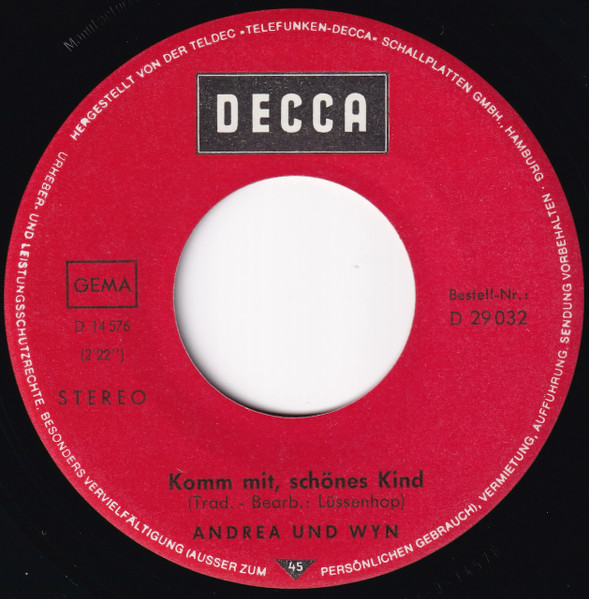 Cover zu Andrea Horn & Wyn Hoop - Komm Mit, Schönes Kind | 1969 | Vinyl, Stereo, 45 RPM, 7