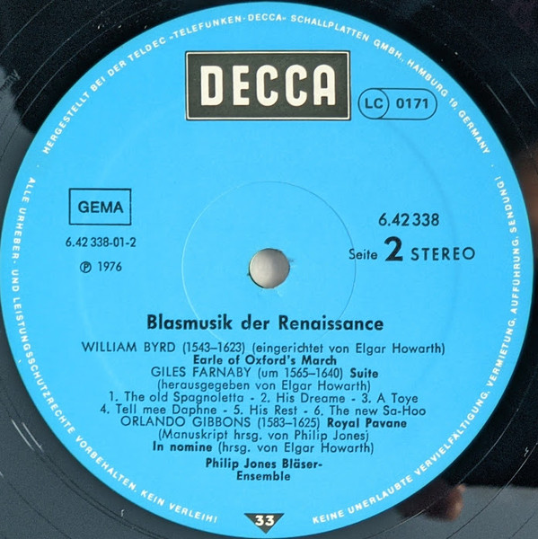 Cover zu Philip Jones Brass Ensemble - Blasmusik Der Renaissance | Vinyl, LP, Stereo | Classical, Brass & Military | Germany