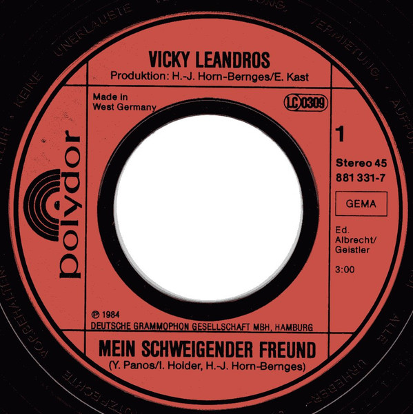 Cover zu Vicky Leandros - Mein Schweigender Freund | 1984 | Vinyl, 45 RPM, 7