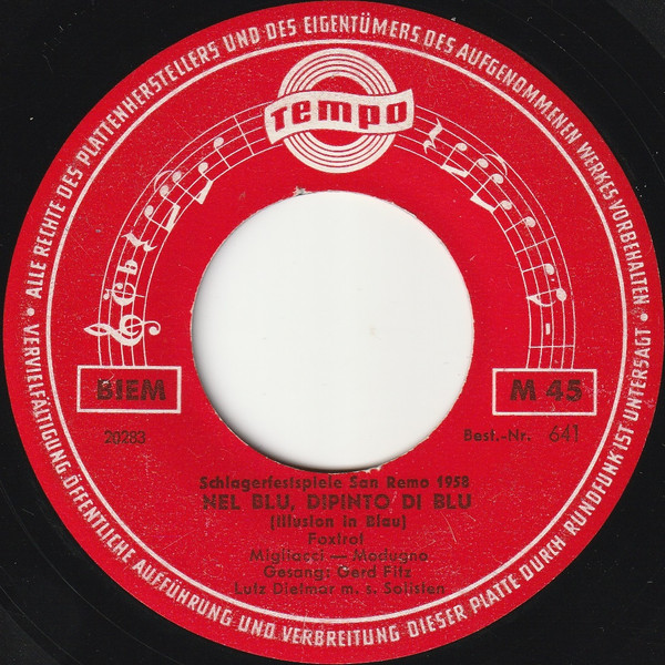 Bild Gerd Fitz – Nel Blu, Dipinto Di Blu | 1958 | Vinyl, 45 RPM, 7″, Mono | Pop, Folk, World, & Country | Germany Schallplatten Ankauf