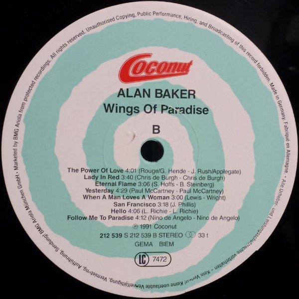 Cover zu Alan Baker (3) - Wings Of Paradise | 1991 | Vinyl, LP, Album | Rock, Pop | Germany