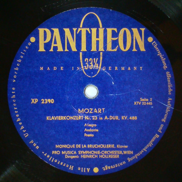 Cover zu Wolfgang Amadeus Mozart, Monique de la Bruchollerie, Vienna Pro Musica Orchestra, Heinrich Hollreiser - Klavierkonzert Nr. 20 D-moll KV 466 - Klavierkonzert Nr. 23 A-dur KV 488 | 1955