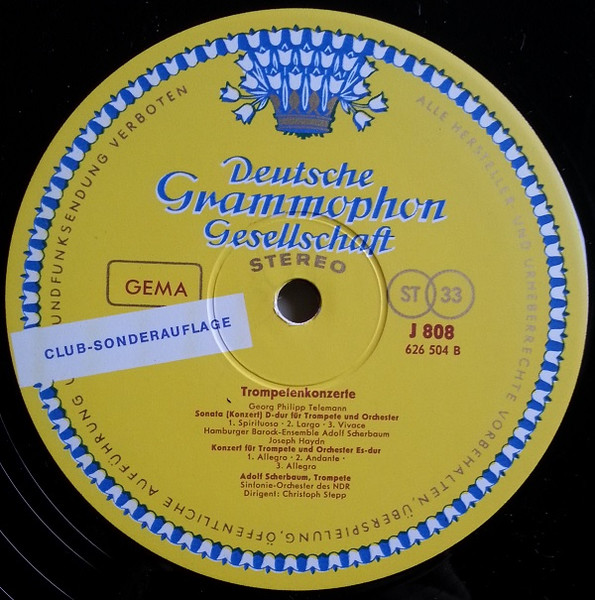 Cover zu Hamburger Barock-Ensemble, Adolf Scherbaum - Trompetenkonzerte | 1965 | Vinyl, LP, Stereo, Club Edition | Classical | Germany