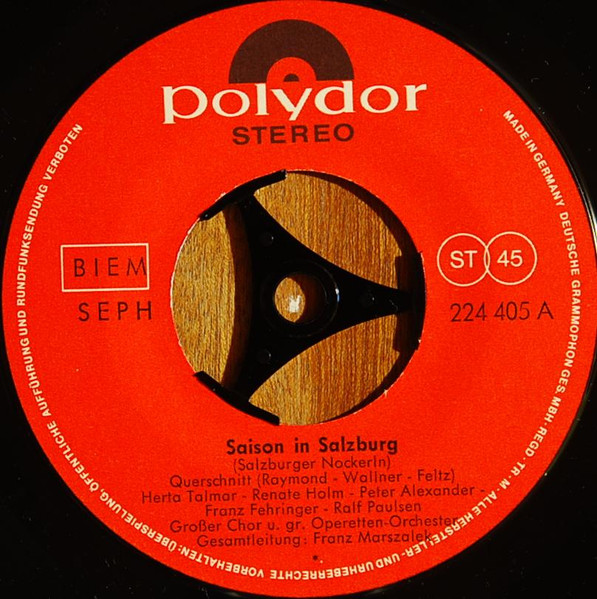Cover zu Herta Talmar, Renate Holm, Peter Alexander, Franz Fehringer - Saison In Salzburg - Querschnitt | 1965 | Vinyl, Stereo, 45 RPM, 7