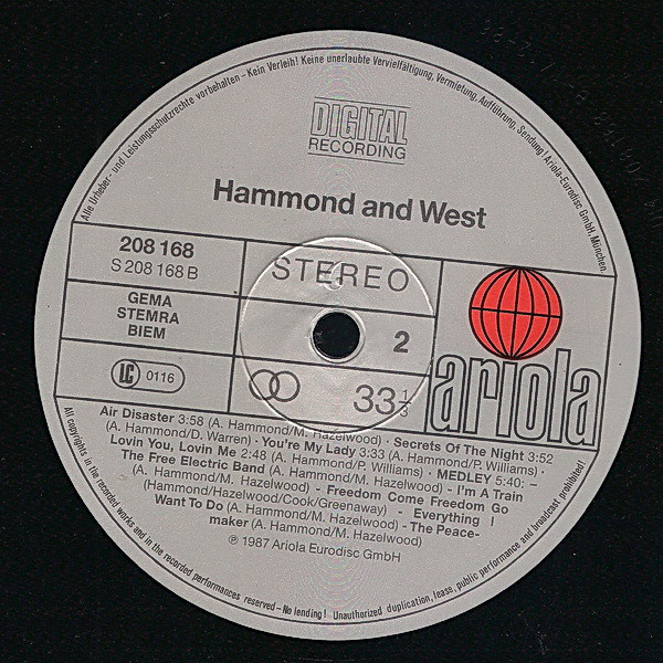 Cover zu Albert Hammond And Albert West - Hammond And West | 1987 | Vinyl, LP, Album | Rock, Pop | Germany
