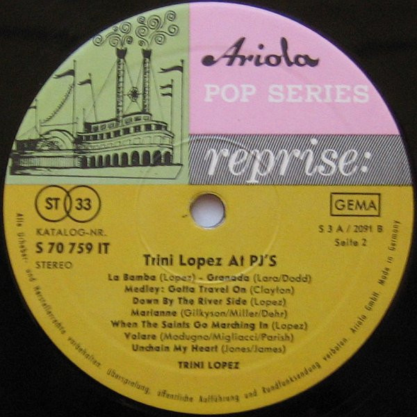 Cover zu Trini Lopez - Trini Lopez At PJ's | 1964 | Vinyl, LP, Album, Stereo | Rock, Latin, Funk / Soul, Pop | Germany