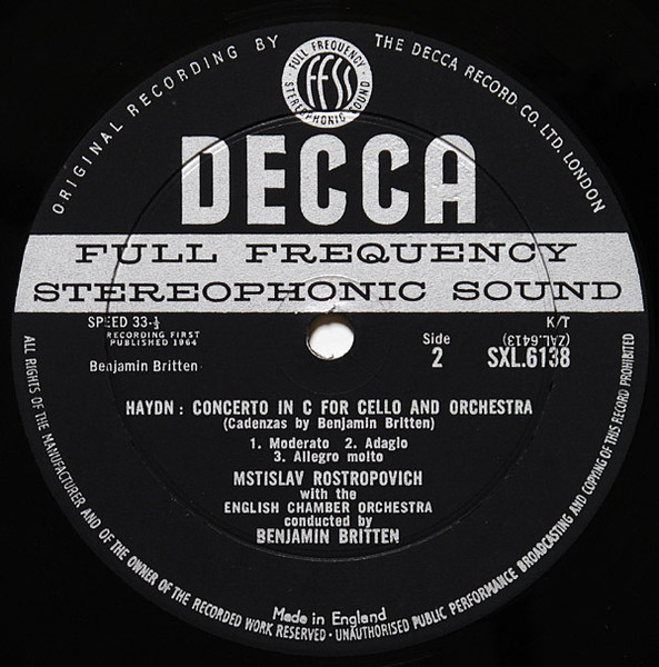 Cover zu Benjamin Britten / Mstislav Rostropovich, Joseph Haydn, English Chamber Orchestra - Cello Symphony Op. 68 / Cello Concerto In C | 1964 | Vinyl, LP, Stereo | Classical | UK