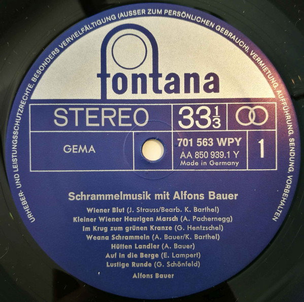 Cover zu Alfons Bauer - Schrammelmusik Mit Alfons Bauer | Vinyl, LP, Stereo | Folk, World, & Country | Germany