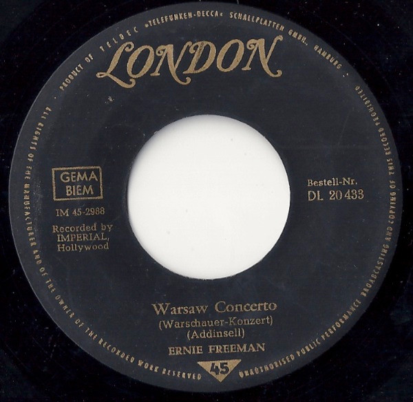 Bild Ernie Freeman – Warsaw Concerto / The World Is Waiting For The Sunrise | 1961 | Vinyl, 45 RPM, 7″, Single | Jazz | Germany Schallplatten Ankauf