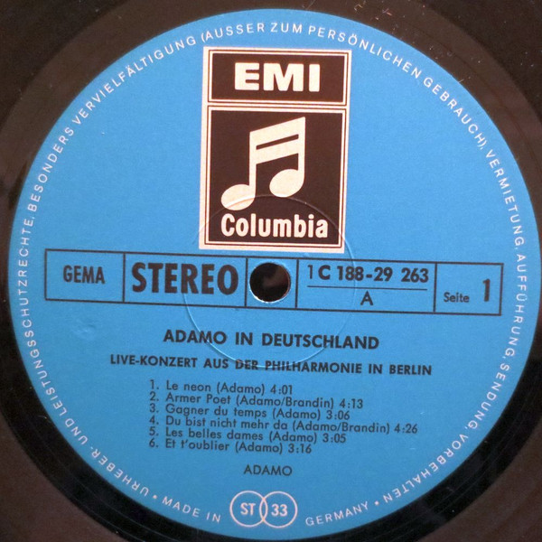 Cover zu Adamo - Adamo In Deutschland (Live-Konzert Aus Der Philharmonie In Berlin) | Vinyl, LP, Album | Pop | Germany