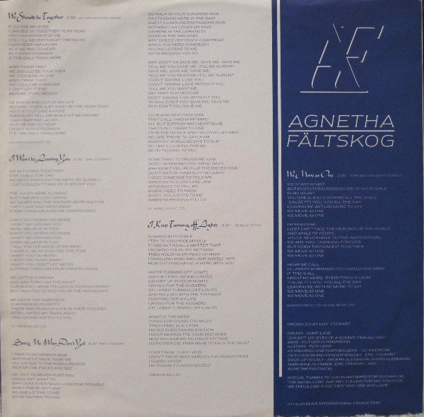 Cover zu Agnetha Fältskog - Eyes Of A Woman | 1985 | Vinyl, LP, Album | Electronic, Rock, Pop | Germany