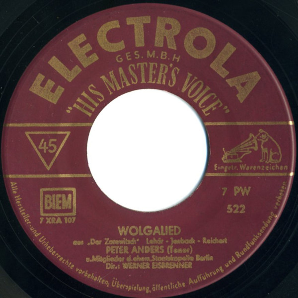Bild Peter Anders (2) – Wolgalied | Vinyl, 45 RPM, 7″, Single, Mono, Reissue | Classical | Germany Schallplatten Ankauf