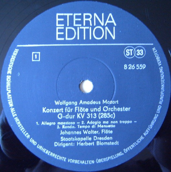 Cover zu Wolfgang Amadeus Mozart, Johannes Walter (2), Kurt Mahn, Staatskapelle Dresden, Herbert Blomstedt - Konzert Für Flöte Und Orchester G-dur KV 313, Konzert Für Flöte Und Orchester C-dur KV 315