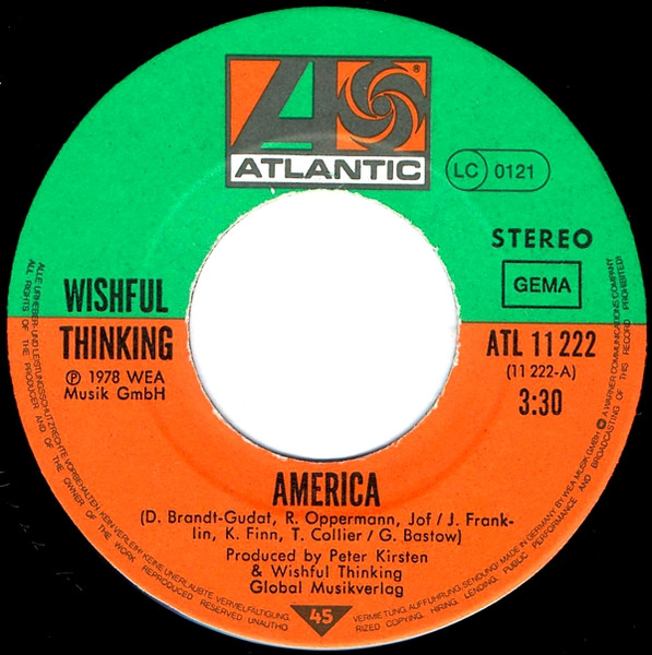Cover zu Wishful Thinking - America | 1978 | Vinyl, Stereo, 45 RPM, 7