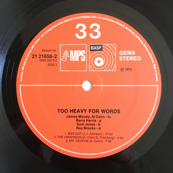 Cover zu James Moody, Al Cohn - Too Heavy For Words | 1973 | Vinyl, LP, Album | Jazz | Germany