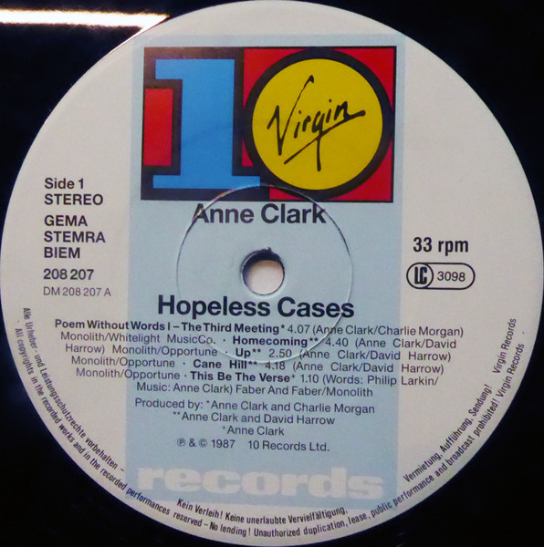 Cover zu Anne Clark - Hopeless Cases | Vinyl, LP, Album, Stereo | Electronic | Europe