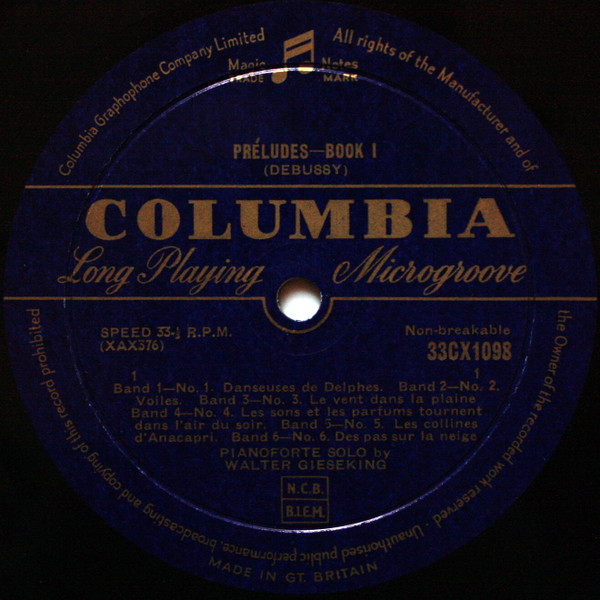 Cover zu Walter Gieseking Plays Claude Debussy - Preludes Book 1 | 1954 | Vinyl, LP, Mono | Classical | UK