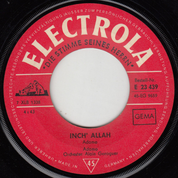 Cover zu Adamo - Inch' Allah | 1967 | Vinyl, 45 RPM, 7