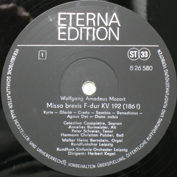 Cover zu Wolfgang Amadeus Mozart, Celestina Casapietra, Annelies Burmeister, Peter Schreier, Hermann Christian Polster, Rundfunkchor Leipzig, Rundfunk-Sinfonie-Orchester Leipzig, Herbert Kegel - Miss