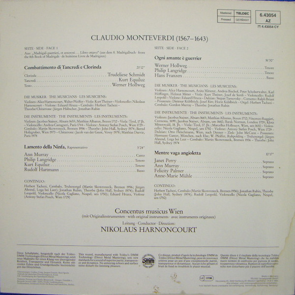 Cover zu Claudio Monteverdi, Ann Murray • Trudeliese Schmidt • Felicity Palmer • Janet Perry • Werner Hollweg • Philip Langridge • Kurt Equiluz, Concentus Musicus Wien, Nikolaus Harnoncourt - Il Comb