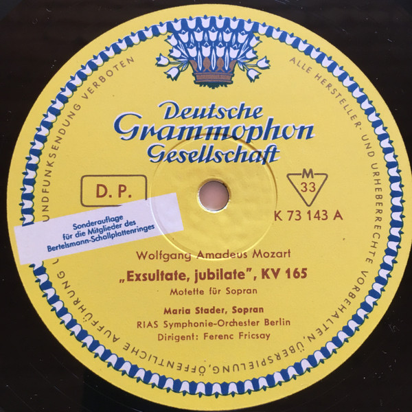 Cover zu Wolfgang Amadeus Mozart / RIAS Symphonie-Orchester Berlin ∙ Dirigent: Ferenc Fricsay, Maria Stader - Exsultate, Jubilate KV 165, Laudate Dominum KV 339, Laudate Dominum KV 321 | 1962