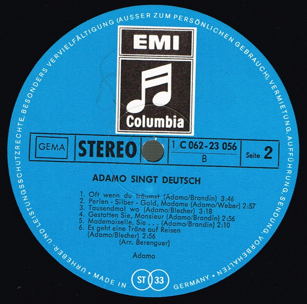 Cover zu Adamo - Adamo Singt Deutsch | 1971 | Vinyl, LP, Album | Pop, Folk, World, & Country | Germany