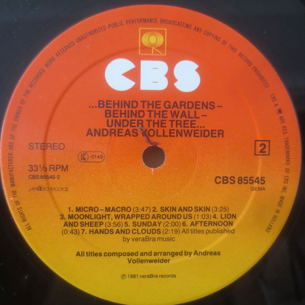 Cover zu Andreas Vollenweider - ... Behind The Gardens - Behind The Wall - Under The Tree ... | 1981 | Vinyl, LP, Album | Electronic | Germany