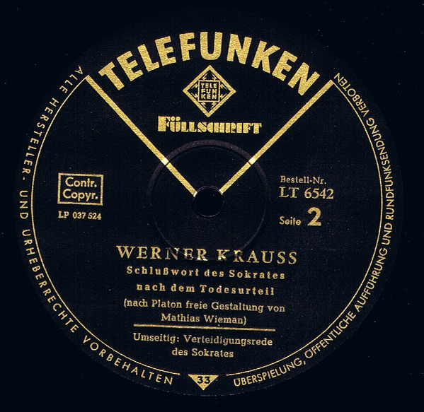 Cover zu Werner Krauß - Verteidigungsrede des Sokrates / Schlußwort Nach Dem Todesurteil | Vinyl, LP | Non-Music | Germany