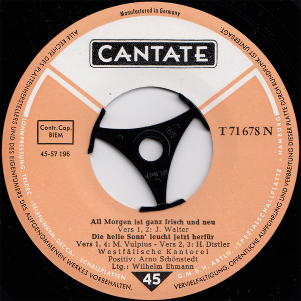 Cover zu Westfälische Kantorei, Arno Schönstedt, Wilhelm Ehmann - Morgenlieder | Vinyl, 45 RPM, 7