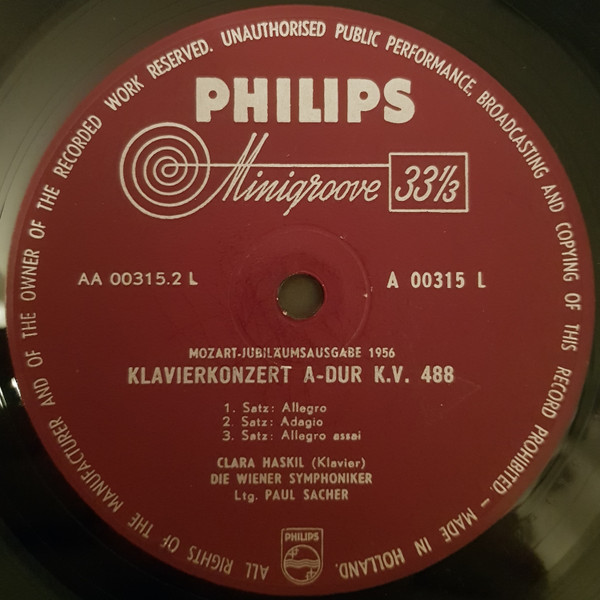 Cover zu Wolfgang Amadeus Mozart, Clara Haskil, Wiener Symphoniker Conducted By Bernhard Paumgartner And Paul Sacher - Concerto For Piano And Orchestra In D Minor K.466 / Concerto For Piano And Orche