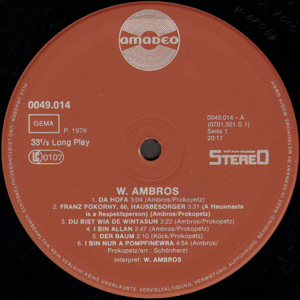 Cover zu Wolfgang Ambros - W. Ambros | Vinyl, LP, Stereo, Reissue, Compilation | Rock, Blues, Pop, Folk, World, & Country | Germany