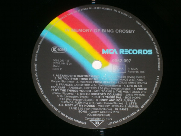 Cover zu Bing Crosby - In Memory Of Bing Crosby | Vinyl, LP, Stereo, Mono, Compilation, Remastered | Jazz, Stage & Screen | Germany