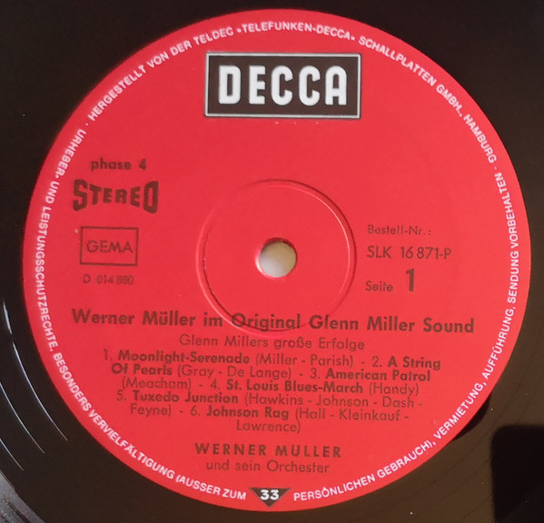Cover zu Werner Müller - Im Original Glenn Miller Sound | 1972 | Vinyl, LP, Album | Jazz | Germany
