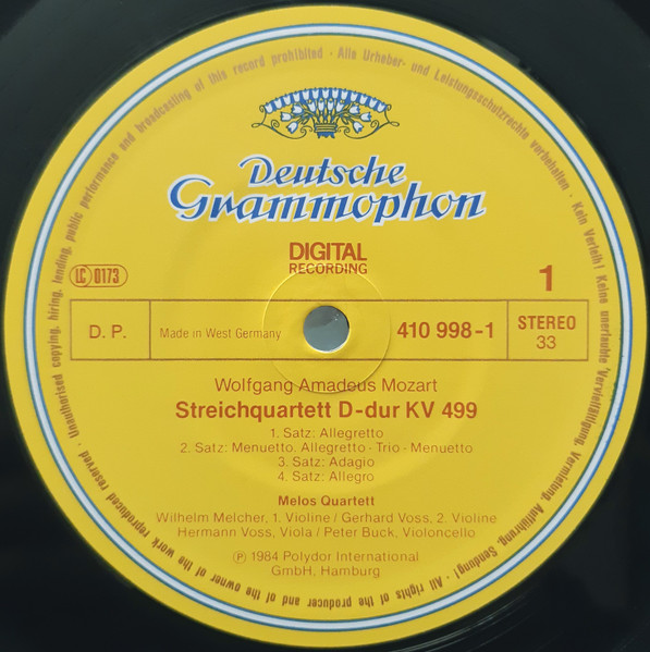 Cover zu Wolfgang Amadeus Mozart, Melos Quartett - Streichquartette = String Quartets KV 499 · KV 575 | 1984 | Vinyl, LP, Stereo | Classical | Germany