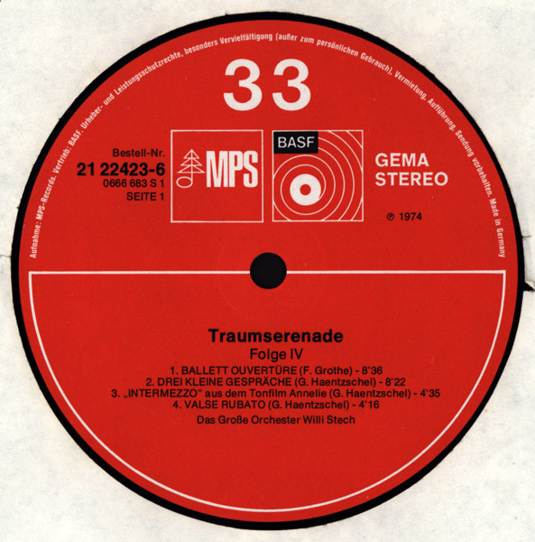 Cover zu Orchester Willi Stech, The Horst Jankowski Orchestra - Traum Serenade 4 | 1974 | Vinyl, LP | Folk, World, & Country | Germany