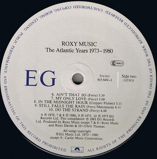 Cover zu Roxy Music - The Atlantic Years 1973 - 1980 | 1983 | Vinyl, LP, Compilation | Electronic, Rock, Pop | Germany