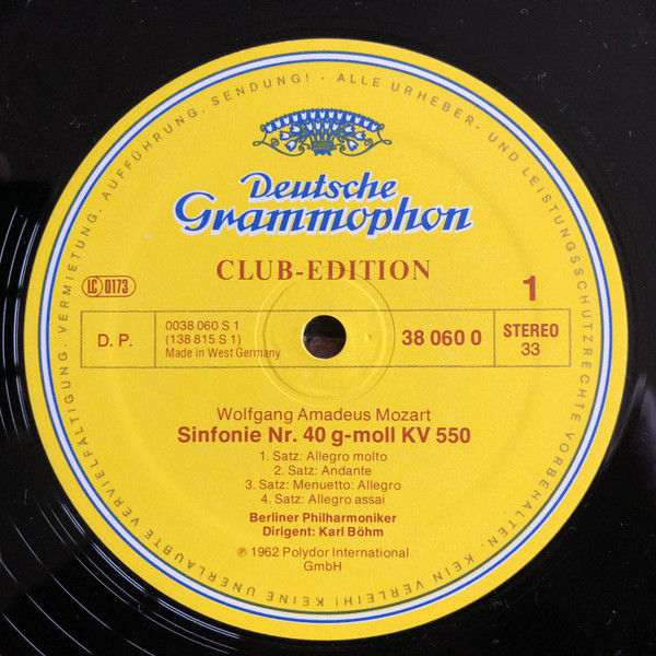 Cover zu Wolfgang Amadeus Mozart, Berliner Philharmoniker, Karl Böhm - Symphonie Nr. 40 g-moll KV 550 - Symphonie Nr. 41 C-dur KV 551 »Jupiter« | Vinyl, LP, Album, Club Edition | Classical | Germany