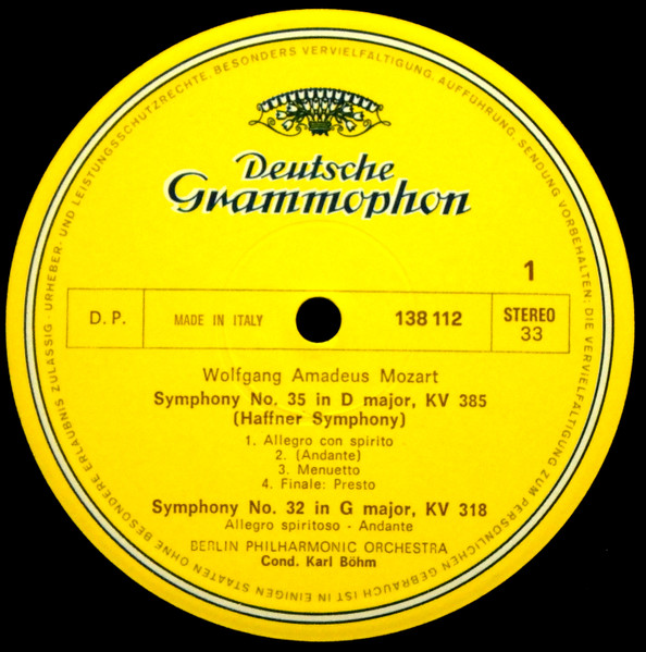 Cover zu Wolfgang Amadeus Mozart ‧ Karl Böhm, Berliner Philharmoniker - Sinfonie Nr. 35 «Hafner» / Nr. 32 G-dur (In G Major) / Nr. 38 «Prager» | Vinyl, LP, Stereo, Repress | Classical | Italy