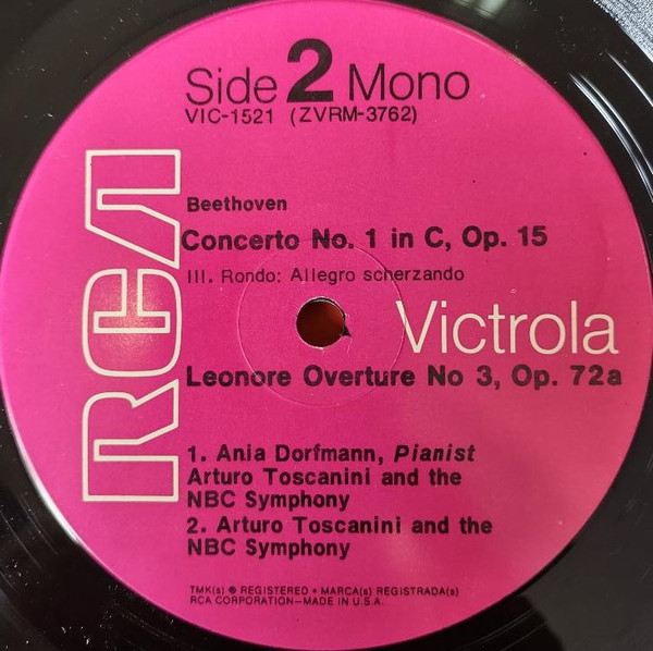 Cover zu Ania Dorfmann, Arturo Toscanini, NBC Symphony Orchestra - Ludwig van Beethoven - Concerto No. 1 • Leonore Overture No. 3 | 1970 | Vinyl, LP, Mono, Compilation | Classical | US