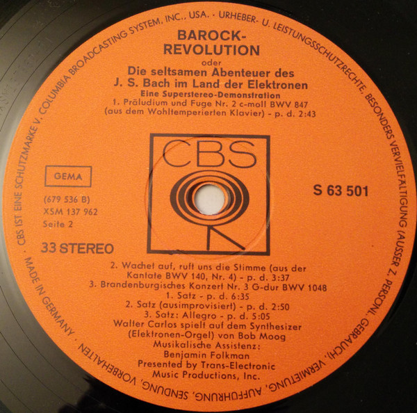 Cover zu Walter Carlos - Switched-On Bach (Barock-Revolution Oder Die Seltsamen Abenteuer Des J.S. Bach Im Land Der Elektronen) | 1969 | Vinyl, LP, Album, Stereo | Electronic | Germany