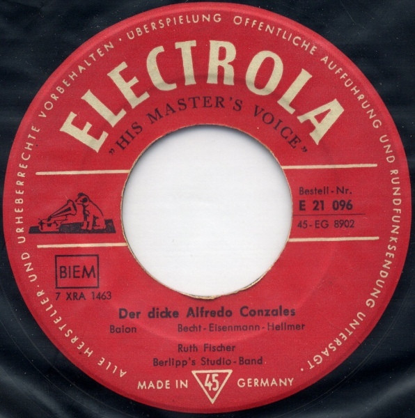 Bild Ruth Fischer – Der Dicke Alfredo Conzales / Komm Heute Nacht | 1959 | Vinyl, 45 RPM, 7″, Single | Pop | Germany Schallplatten Ankauf