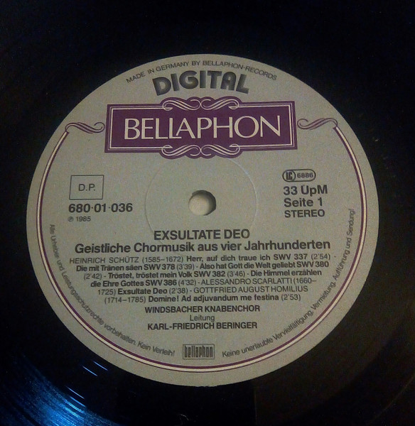 Cover zu Windsbacher Knabenchor, Karl-Friedrich Beringer - EXSULTATE DEO Geistliche Chormusik Aus Vier Jahrhunderten | 1985 | Vinyl, LP, Stereo | Classical | Germany