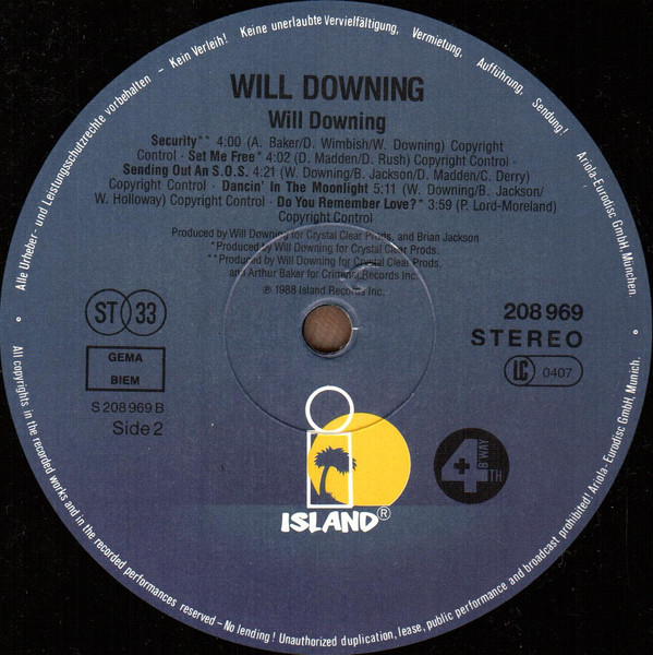 Cover zu Will Downing - Will Downing | 1988 | Vinyl, LP, Album, Stereo | Jazz, Funk / Soul, Pop | Europe