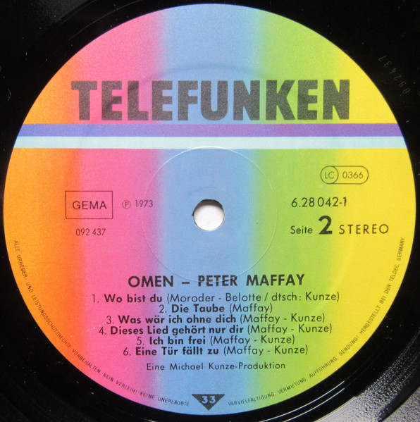 Cover zu Peter Maffay - Omen | 1974 | Vinyl, LP, Album, Reissue | Rock, Pop | Germany