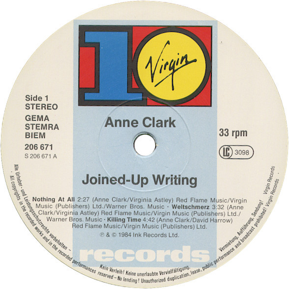 Cover zu Anne Clark - Joined Up Writing | Vinyl, LP, Stereo, Mini-Album | Electronic | Europe
